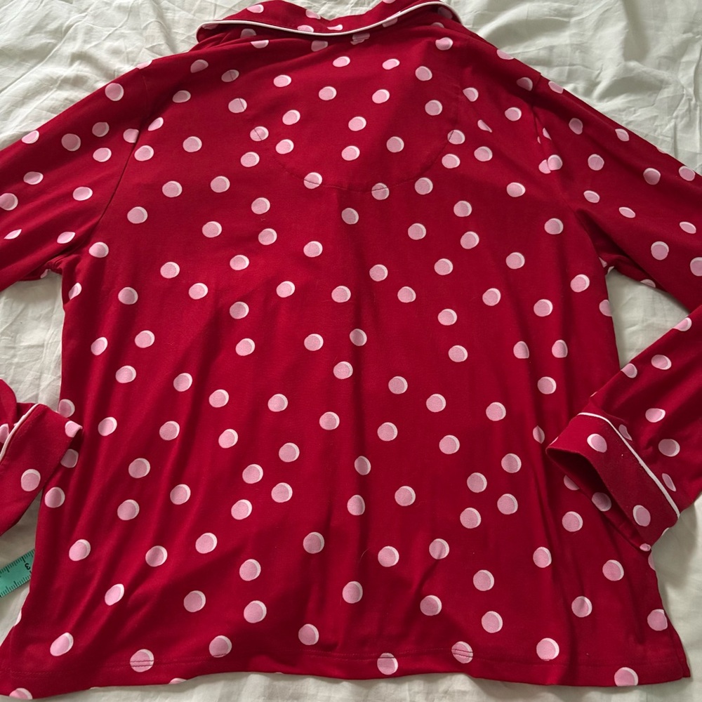 Kate Spade Red Pink Polka Dot Pajama Set Long Sleeve Pants Valentine - Picture 3 of 15
